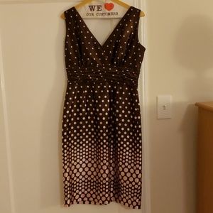 Brown dress with pink polka dots